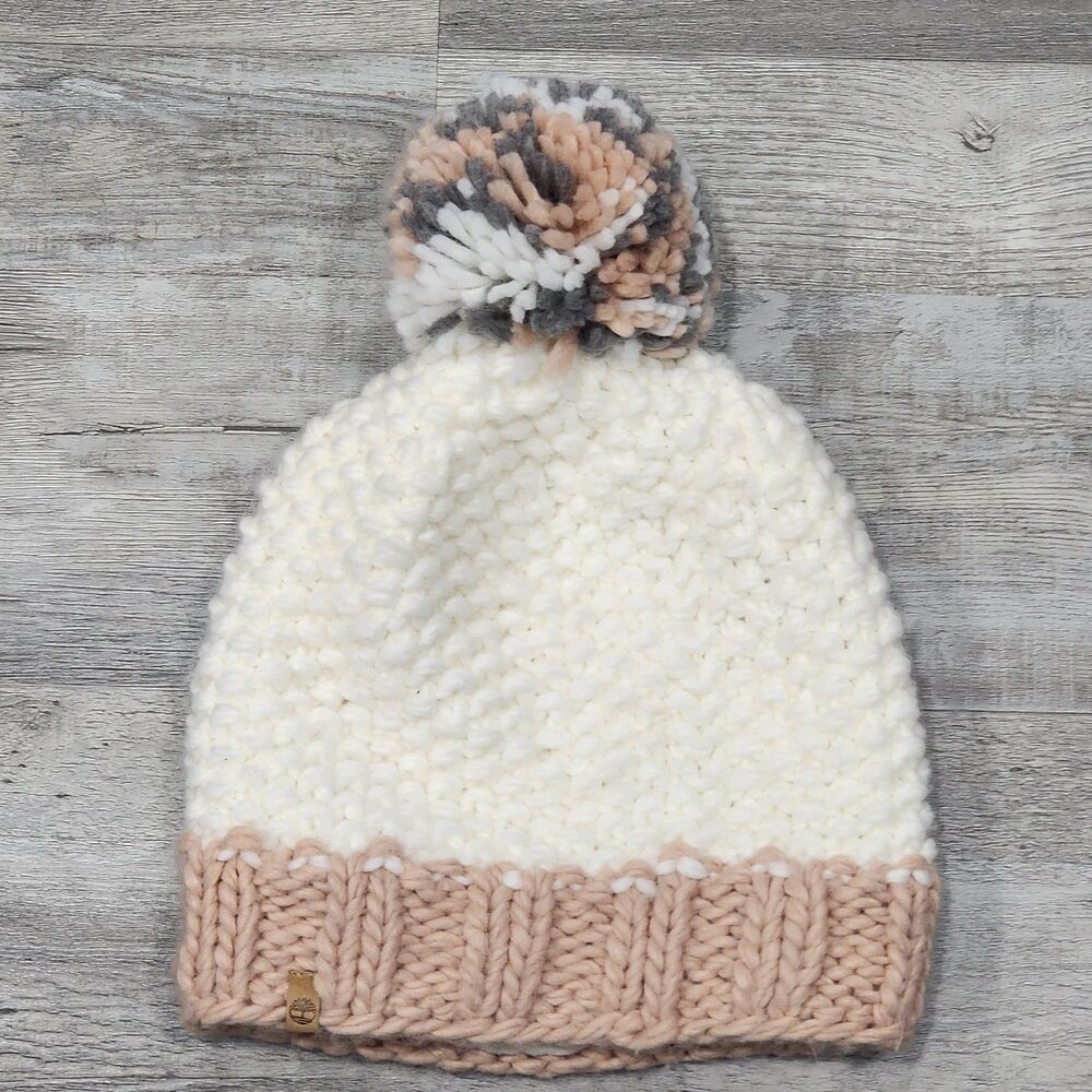 Timberland Hat Beanie Women's One Size Cable Knit Pom Winter Acrylic Multicolor